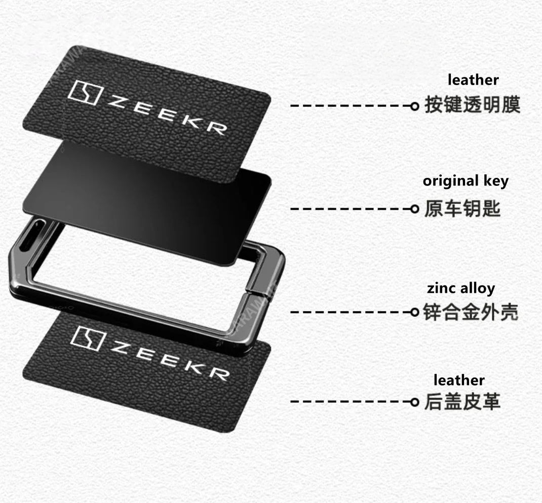 Zeekr 7X 009 007 001 NFC Zinc Alloy Leather Key Cover Case Chain