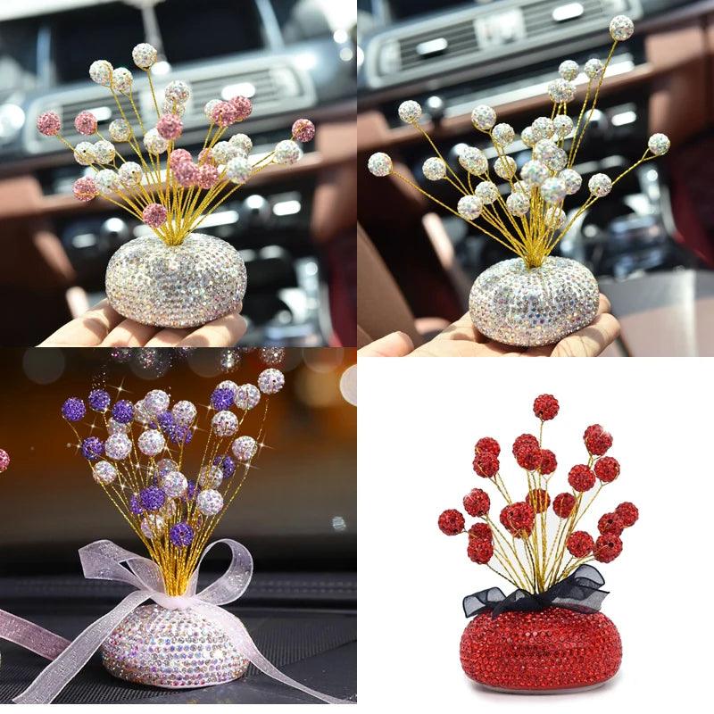 Diamond Crystal Car Dashboard Ornament with Balloon Ribbon Design