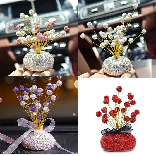 Diamond Crystal Car Dashboard Ornament with Balloon Ribbon Design