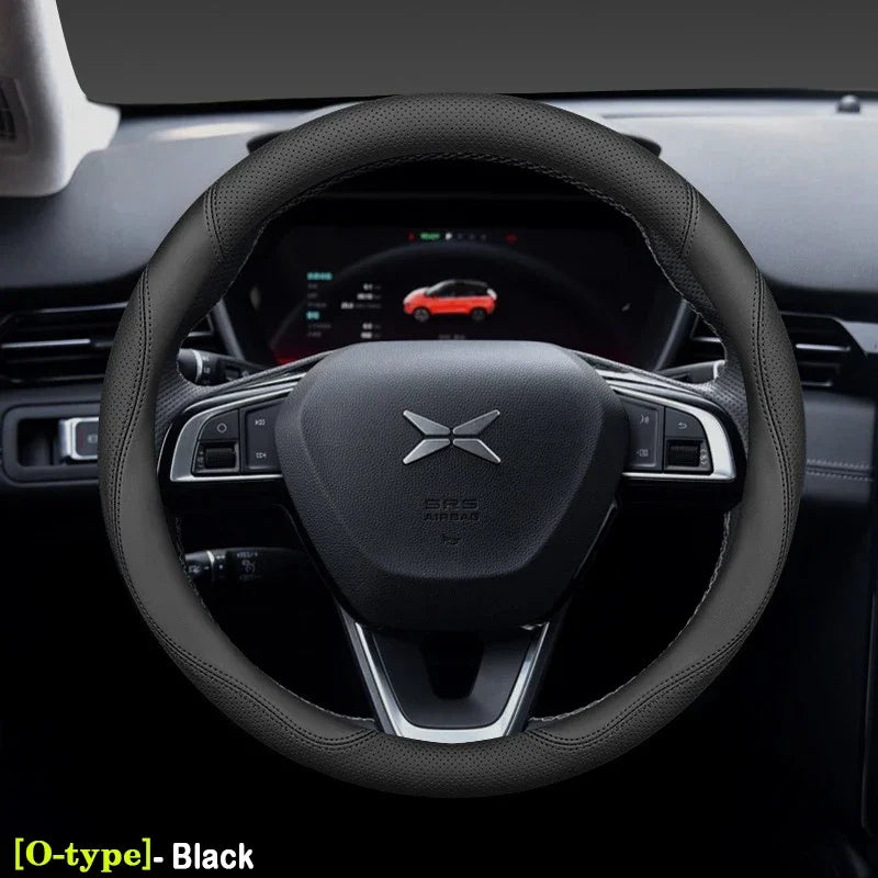 XPeng Ultra-Thin Leather Steering Wheel Cover - Round Shape / Black