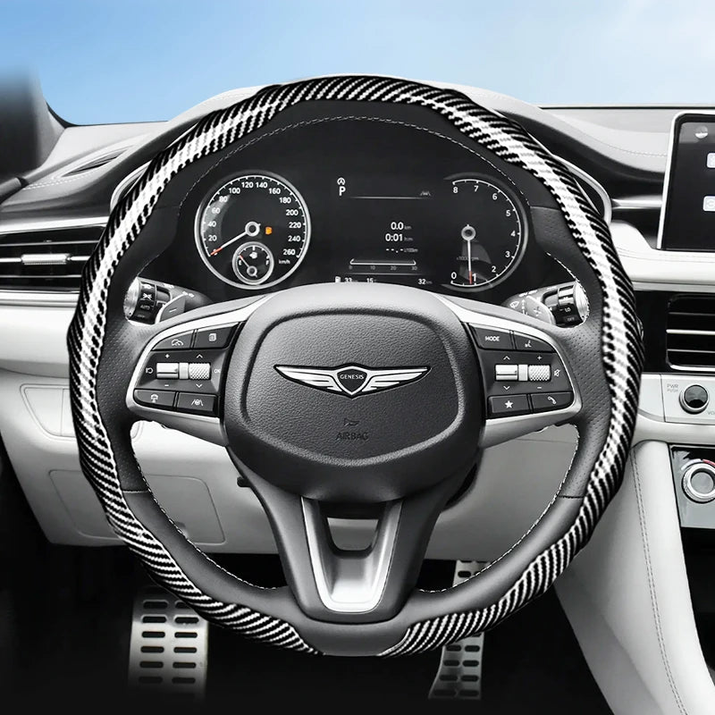 Genesis Carbon Fibre Snap-On Steering Wheel Cover - Round Shape / Silver