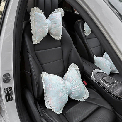 Bowknot Car Headrest Pillow Plush Neck Support Cushion Auto Seat
