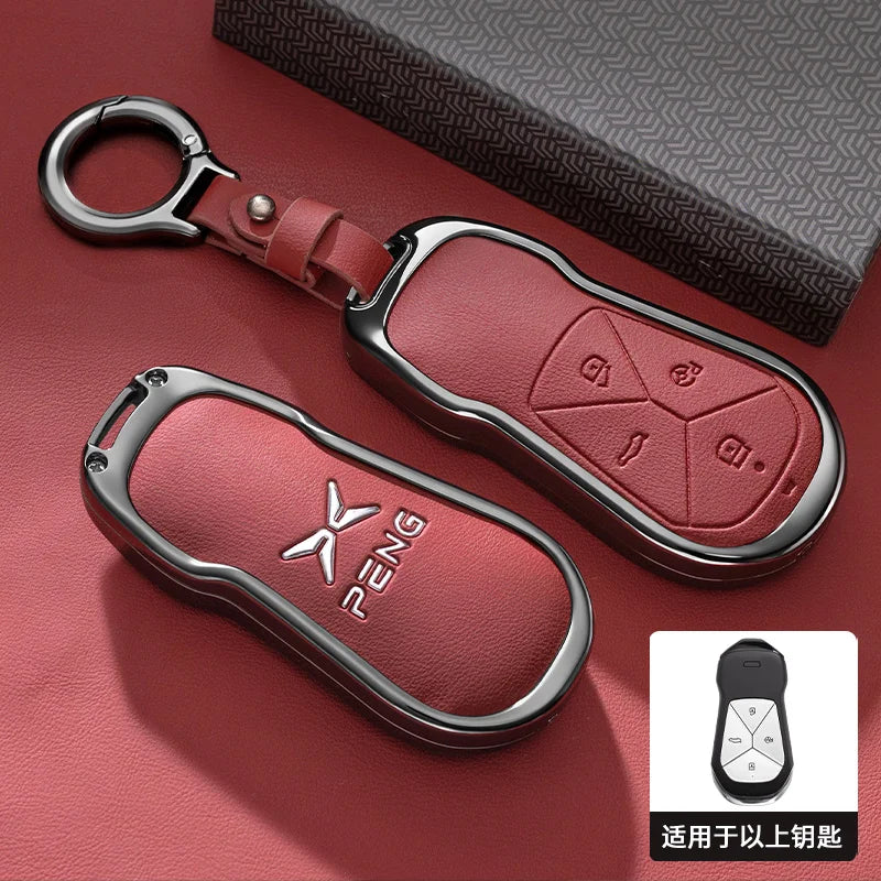 XPeng Zinc Alloy Leather Key Case - red ring / China Mainland