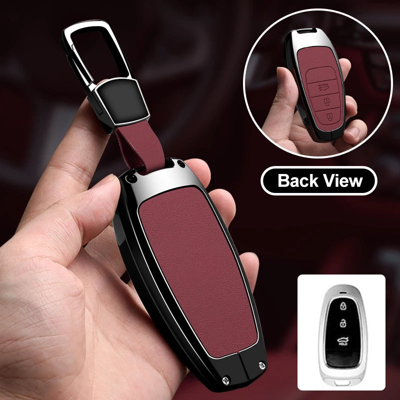 Zinc Alloy Leather Key Cover for Hyundai Santa Fe Tucson Solaris