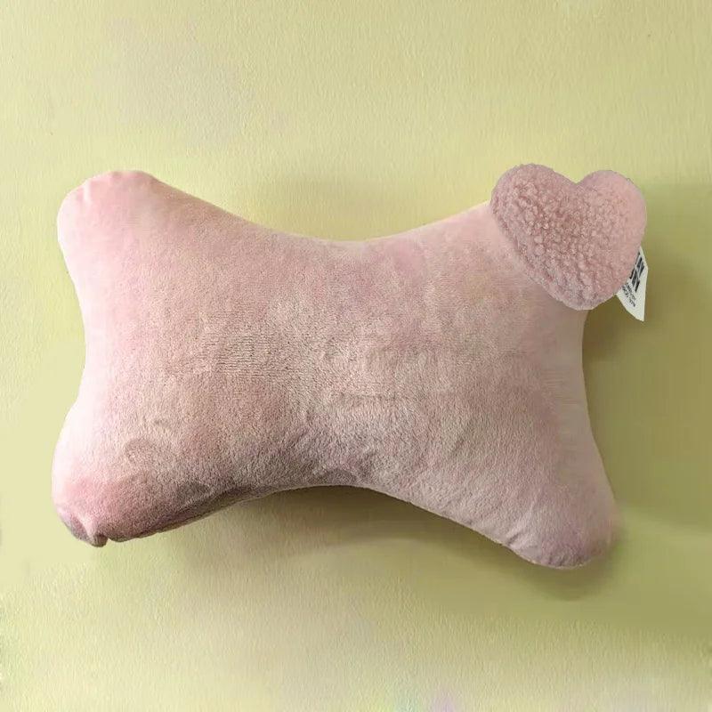Soft Plush Car Neck Pillow - Cute Heart Print Bone-Shaped Headrest