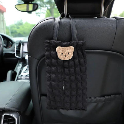 Cartoon Bear Car Tissue Box Holder - Headrest Mount Organizer