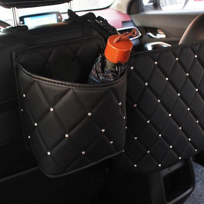 Crystal Rhinestone PU Leather Car Backseat Storage Organizer