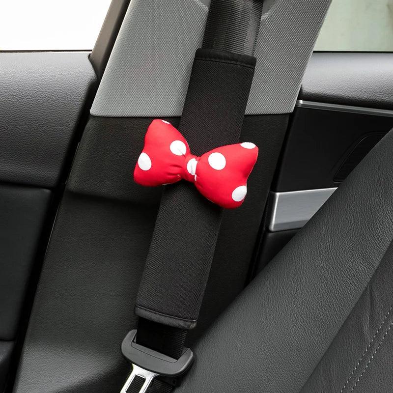 Ice Silk Car Seat Belt Cover Red Dot Bow Design Shoulder Pad Cushion