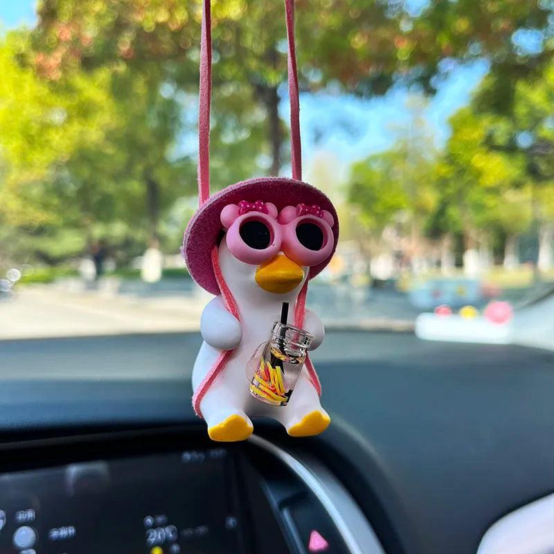 Pink Anime Duck Car Mirror Pendant - Cute Swing Ornament Auto Decor