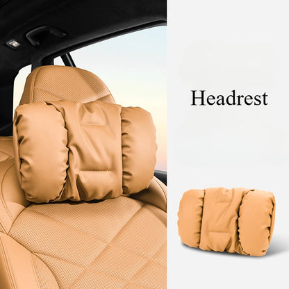 Bubble Cotton Car Headrest and Waist Cushion Set with Anti-Stain Leather