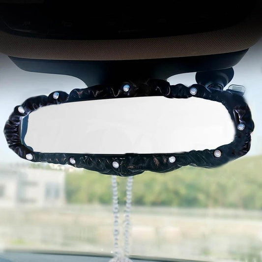Diamond Pearl Leather Car Rearview Mirror Cover Universal Stretch