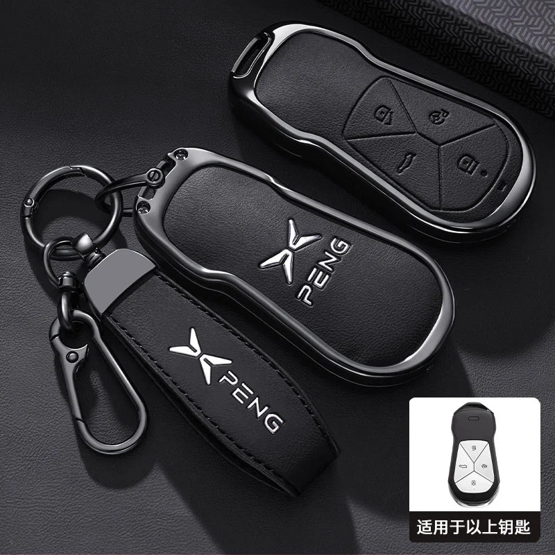 XPeng Zinc Alloy Leather Key Case - black chain / China Mainland
