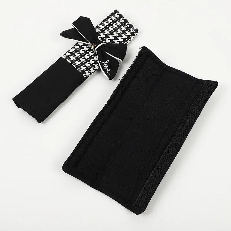 Classic Plaid Bowknot Car Gear Shifter Handbrake Seat Belt Cover Set