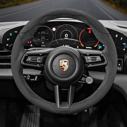 Porsche Suede Snap-On Steering Wheel Cover - Round Shape / 3-Piece Set / Black