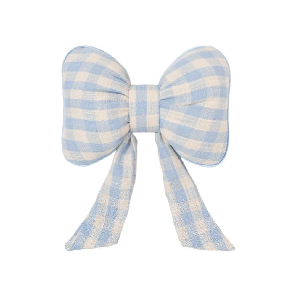 Pink Bowknot Car Neck Pillow - Grid Plaid Pattern Headrest Support