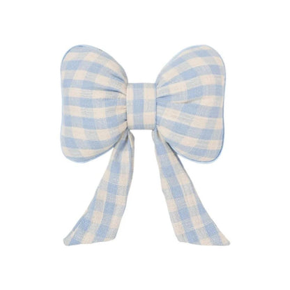 Pink Bowknot Car Neck Pillow - Grid Plaid Pattern Headrest Support