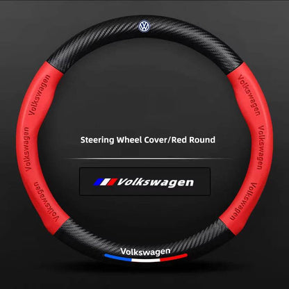 Volkswagen Carbon Fiber Steering Wheel Cover for – Golf, GTI, Passat, Tiguan, Touareg & More - Carbon red - DX