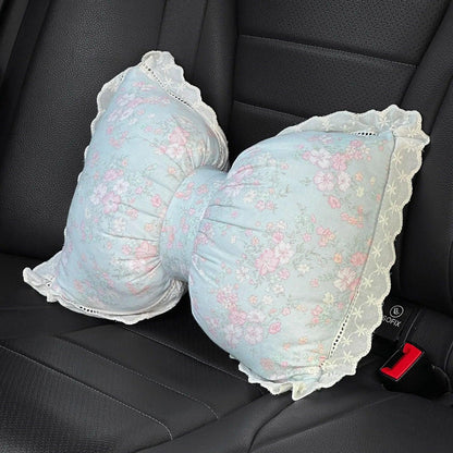 Bowknot Car Headrest Pillow Plush Neck Support Cushion Auto Seat