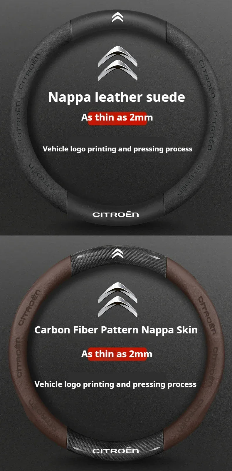 Citroen Leather Steering Wheel Cover - Round Brown E