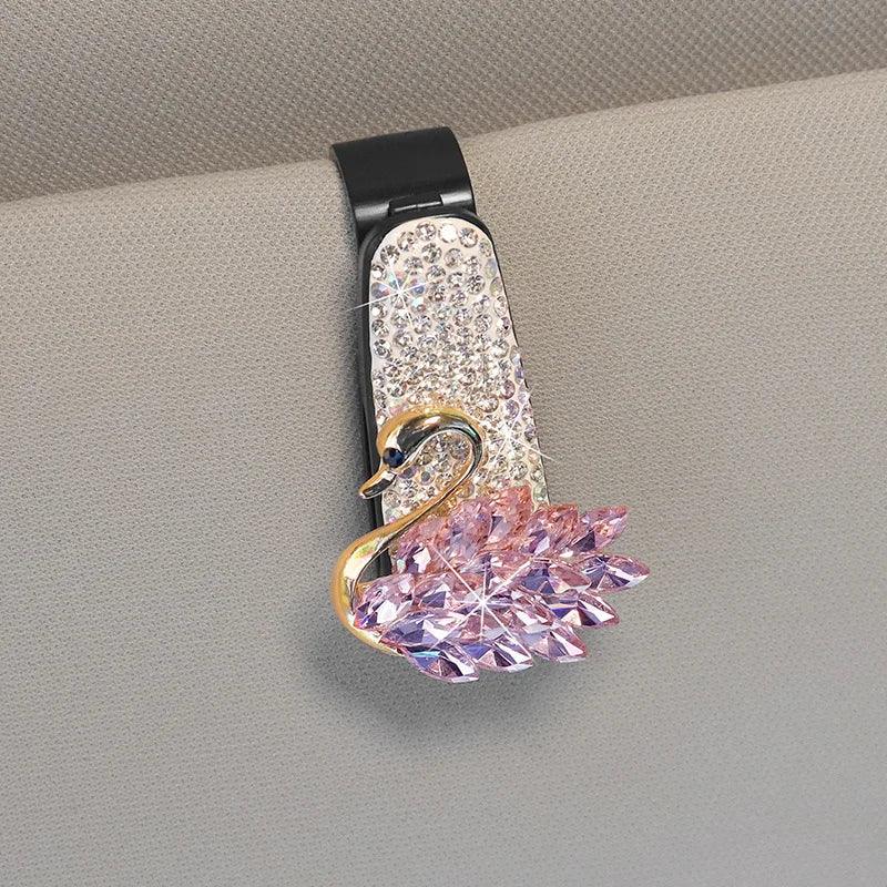Rhinestone Car Sun Visor Sunglasses Holder - Cute Cartoon Crystal Clip