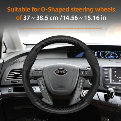 BYD Breathable Leather Carbon Fiber Steering Wheel Cover - Universal
