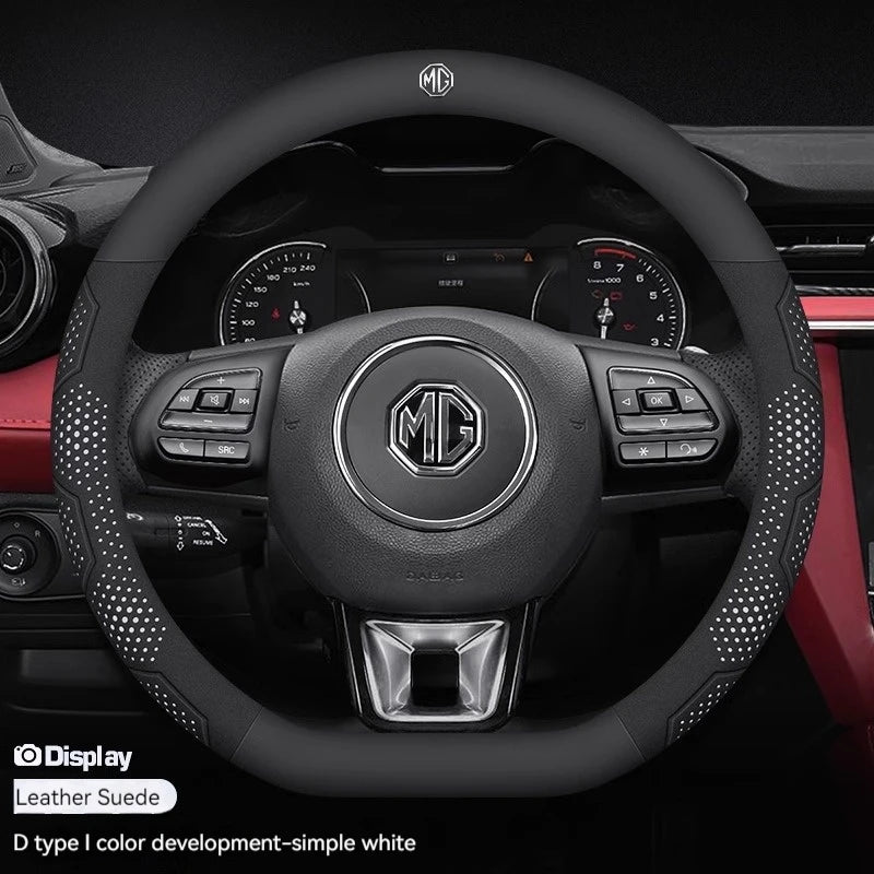 MG Carbon Fibre Steering Wheel Cover - D Shape / Leather White