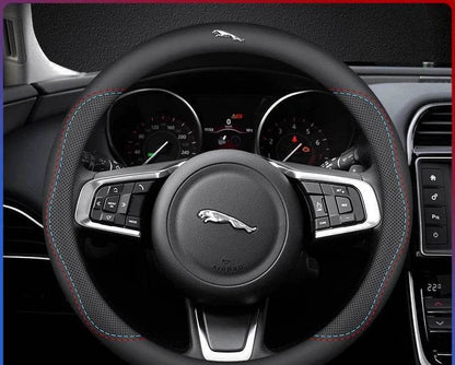 Jaguar Leather Steering Wheel Cover – Anti-Slip Interior Accessory Fits XF, XJ, XE, F-Pace, E-Pace, XFL, XJL, XKR, XJ6 & More - Round-Bicolor Line