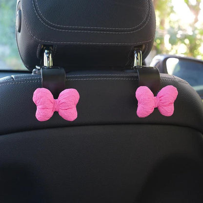 Pink Bow Car Seat Headrest Hooks - 2PC Cartoon Vehicle Organizer