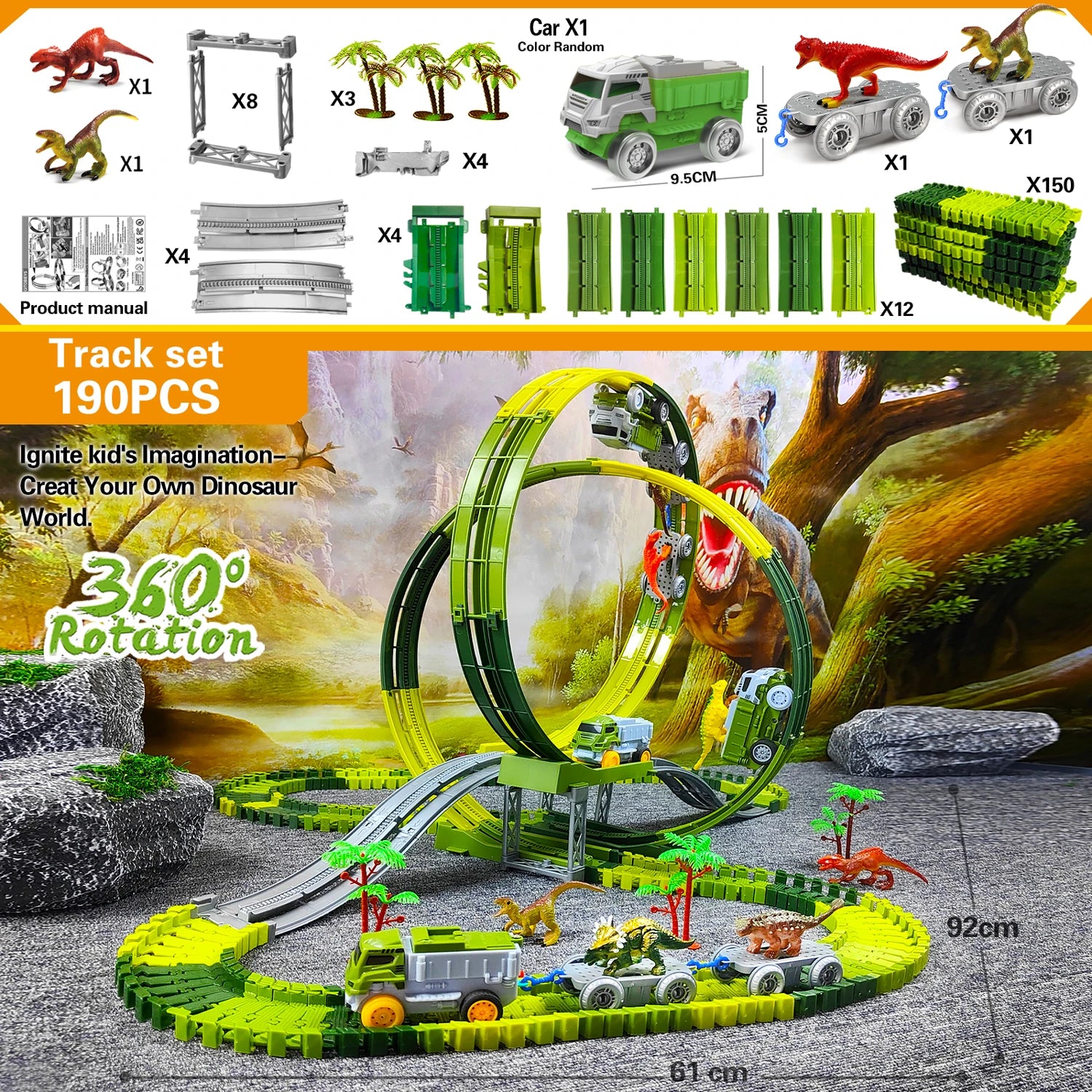 Kids Electric Track Car Set – Engineering Puzzle Racing Toy - 2pcs car-GC