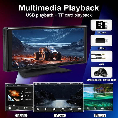 10.26" Universal Car Mirror Multimedia Player – Wireless CarPlay & Android Auto with Bluetooth, AUX, USB