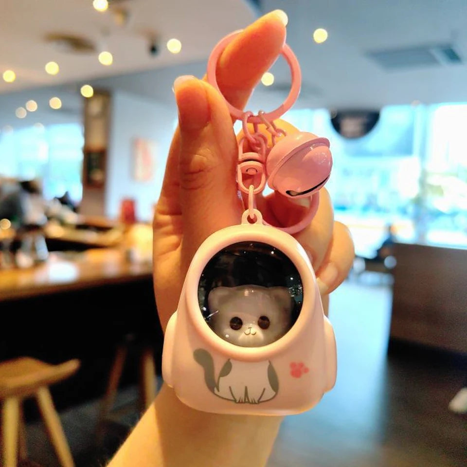 LED Astronaut Cat Keychain Night Light Glowing Charm Pendant