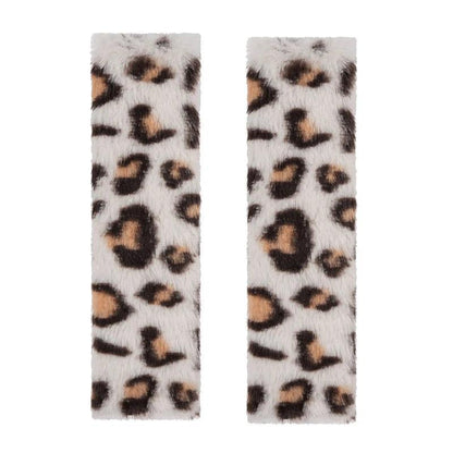 2pcs Leopard Print Plush Seat Belt Shoulder Pads Car Safety