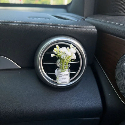 Car Air Vent Flower Clip Ornament – Glass Vase with Babysbreath & Jasmine