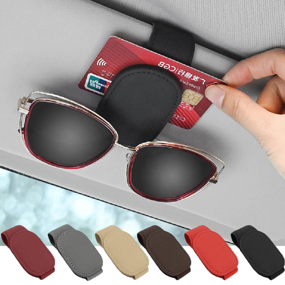 Magnetic Leather Car Visor Sunglasses Holder