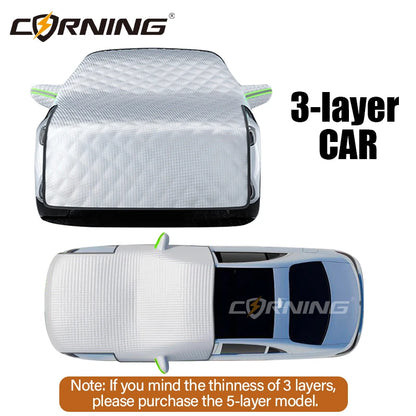 Car Hail Protector Half Cover | Outdoor Waterproof Sunshield & Dust Guard - 3 Layers CAR Thin