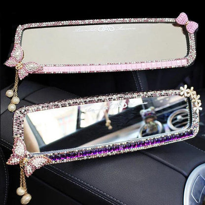 Butterfly Rhinestone Car Mirror Decor - Crystal Diamond Bowknot
