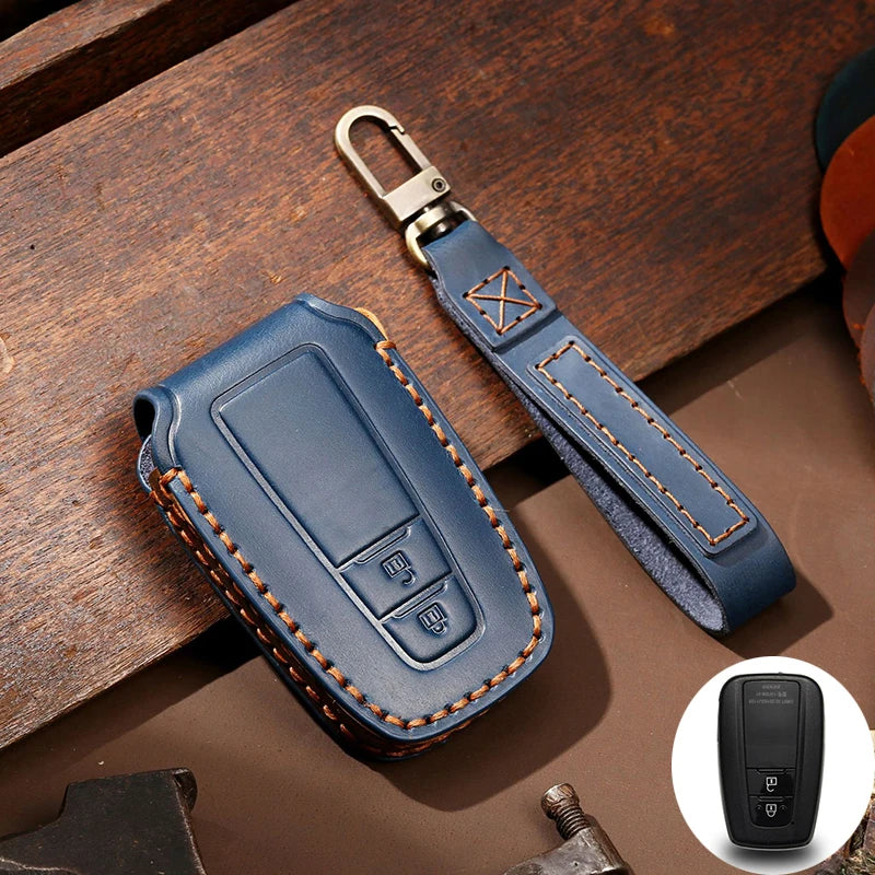 Toyota Leather Car Key Fob Cover – Camry, Corolla, RAV4 & More - 2 button Blue