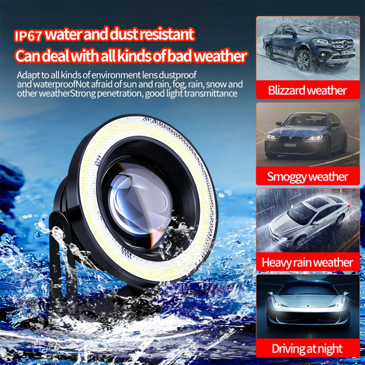 3.5-Inch RGB LED Angel Eyes Halo Ring Fog Lamp with 32/82 Modes