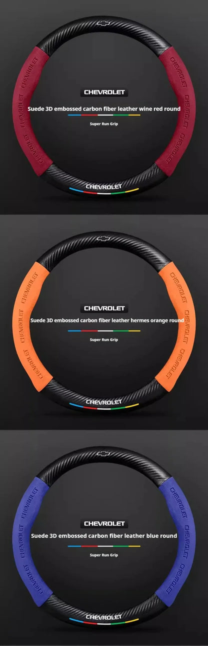 Chevrolet Suede Carbon Fiber Steering Wheel Cover - Round Black B