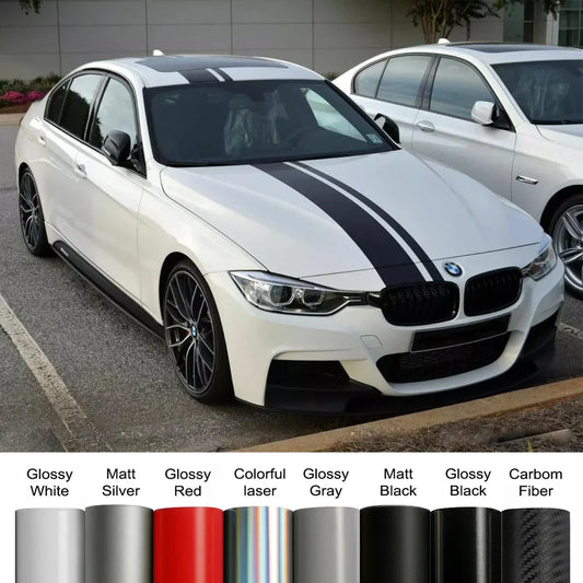 BMW Racing Stripe Decals – Hood, Roof & Trunk Vinyl Kit for 3 Series M3 E90 F30 G20 - Matt Black