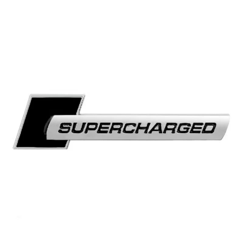 Supercharged 3D Car Badge - Silver Black