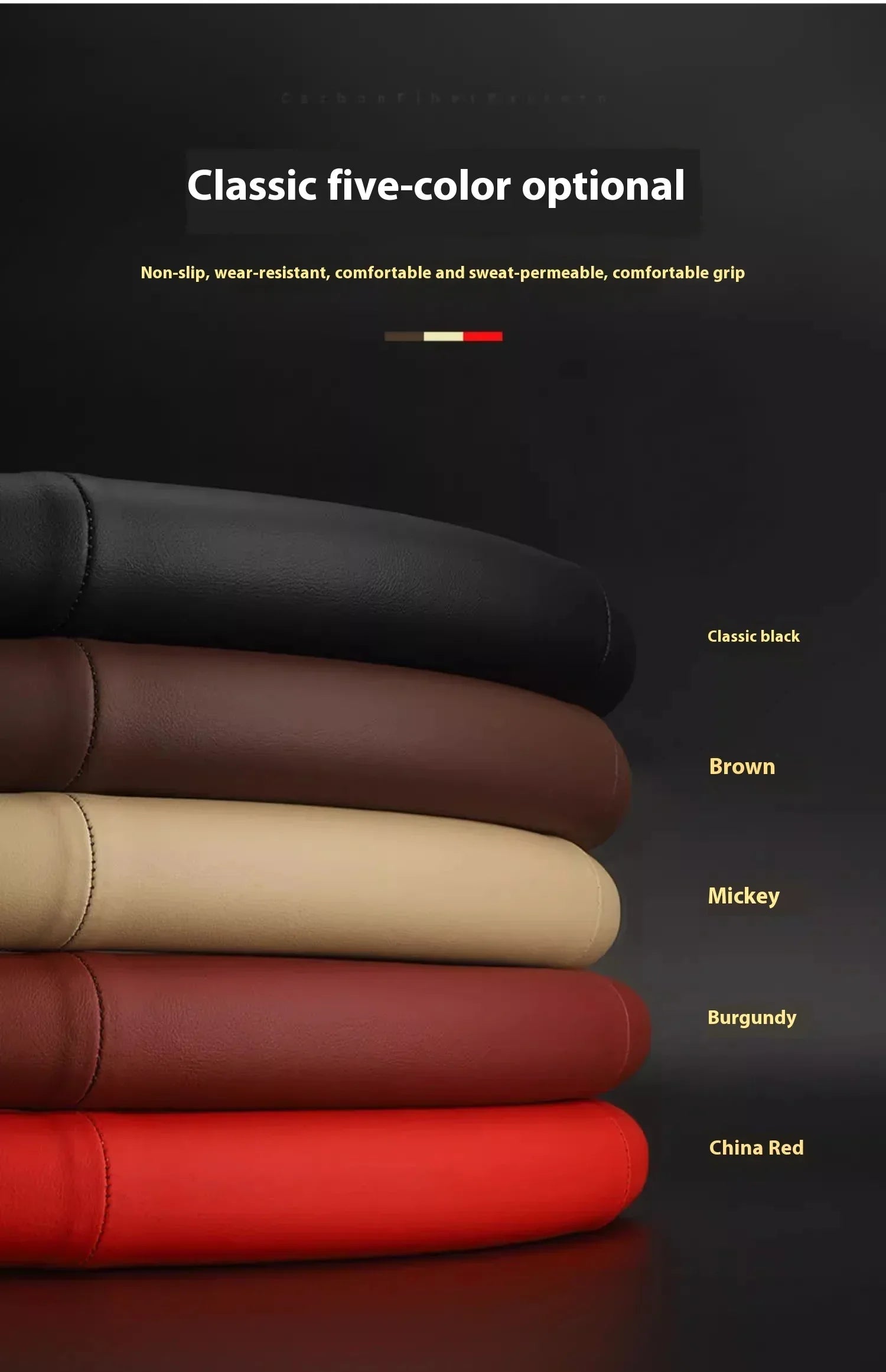 Peugeot Carbon Fiber Leather Steering Wheel Cover - Red Leather