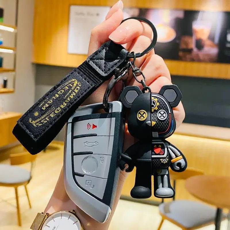 Mechanical Bear Keychain – Cute Cartoon Bag Pendant - White