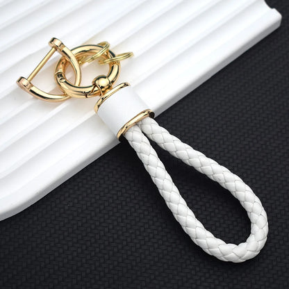 Braided Leather Keychain Loop with Metal Ring