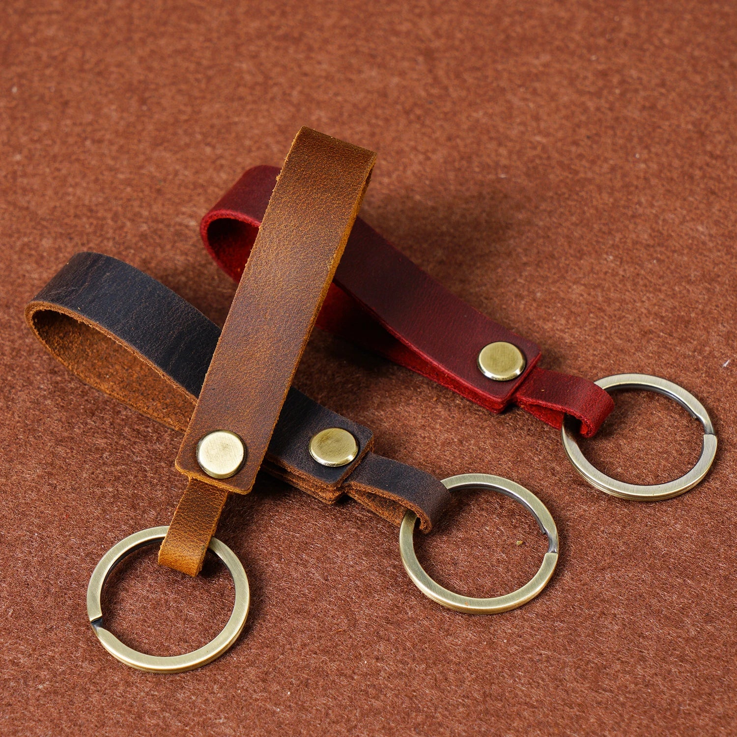 Top Grain Leather Keyring — Minimalist, 7 Colours