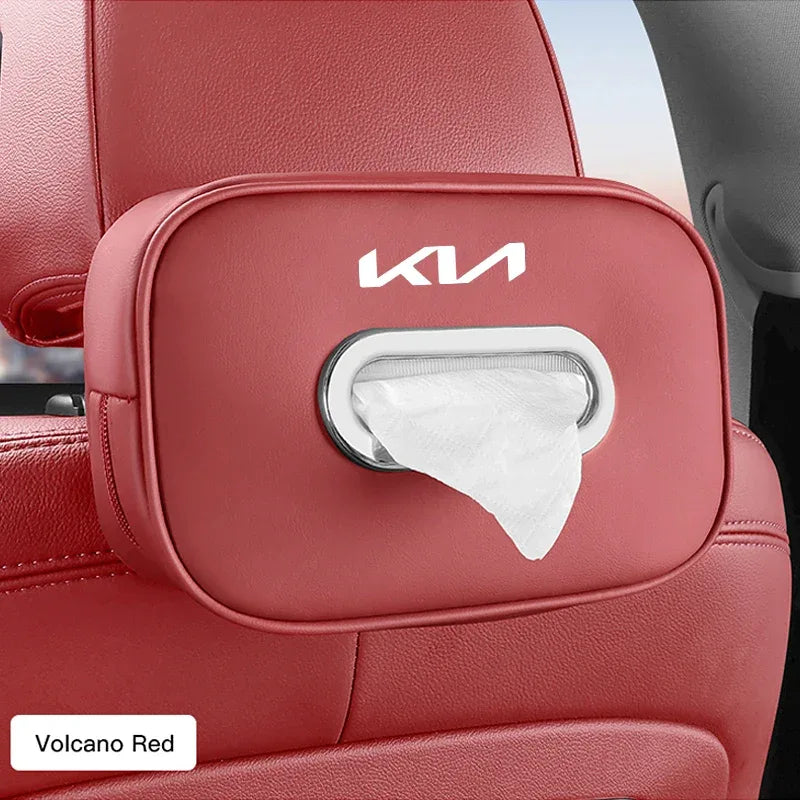 KIA Leather Tissue Box Holder & Back Seat Storage Bag - Volcanic Red