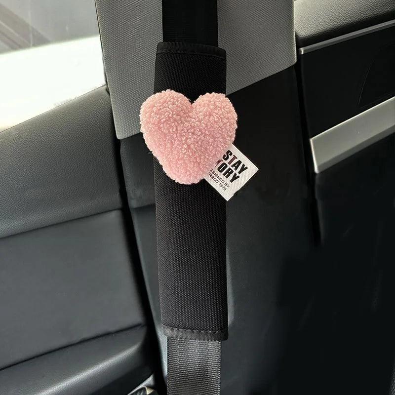 Ice Silk Car Seat Belt Covers Red Heart Retro Design Shoulder Pads
