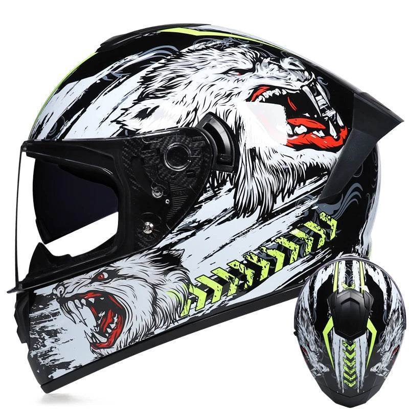 Full Face Motorcycle Racing Helmet – Winter Warm Double Visor Sports Helmet for Motorbike Riders - 1 / S