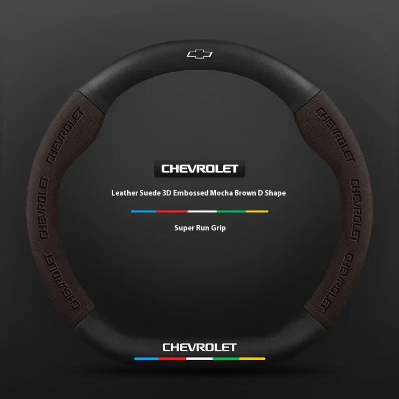 Chevrolet Suede Carbon Fiber Steering Wheel Cover - Type D Brown B