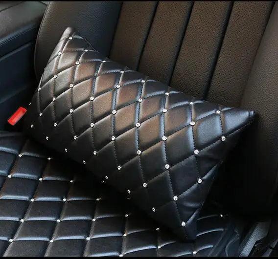 Bling Rhinestone Car Neck Pillow PU Leather Crystal Headrest Support